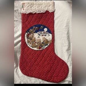 Vintage quilted jumbo Christmas stocking Jennifer Santa  and reindeer cl